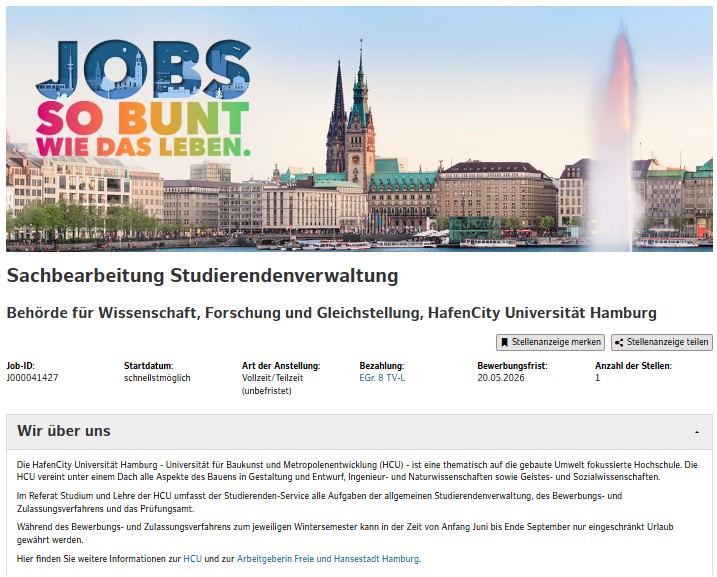 Bild zeigt den oberen Teil einer Stellenanzeige