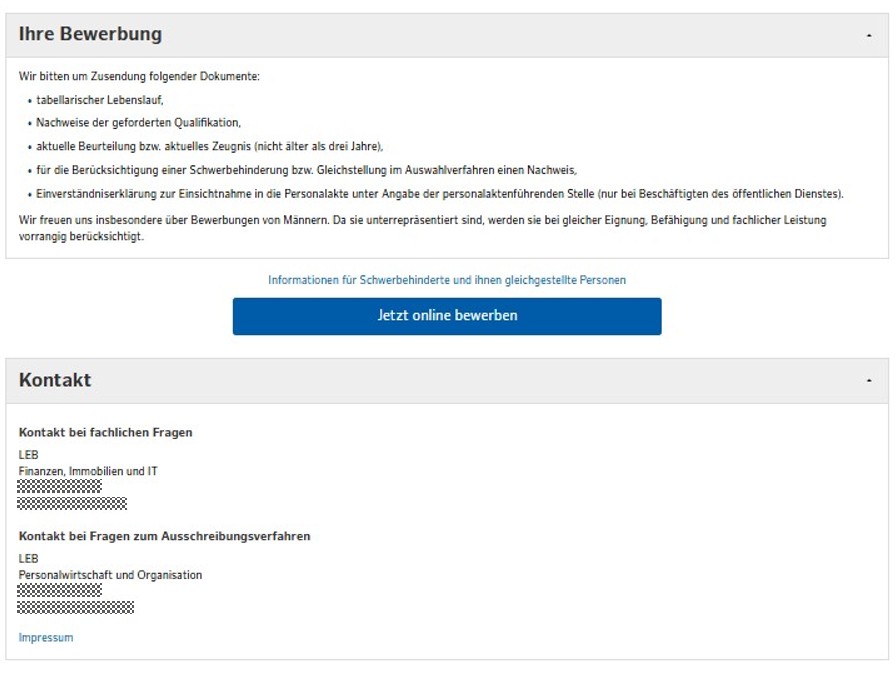 Bild zeigt den unteren Teil einer Stellenanzeige